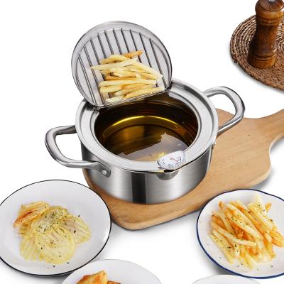 China Sustainable 2.7qt 4.2qt Cooking Use Fried Potato Chips Chicken Nuggets 304 Stainless Steel Tempura Deep Fryer Pot With Oil Filter Lid for sale