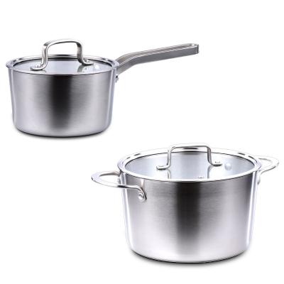 China Kitchen Sustainable Cookware 304 3 Layer Polished Stainless Steel Milk Boiling Pot With Lid Glass Soup And Stock Pots for sale