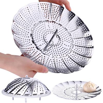 China SSGP Stainless Steel Lotus Basket Fruit Vegetable Food Adjustable Folding Steamer Mesh Basket for sale