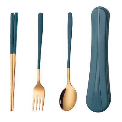 China High Quality Luxury Korean Rose Gold Cutlery Set Portable Reusable Viable Flatware for sale