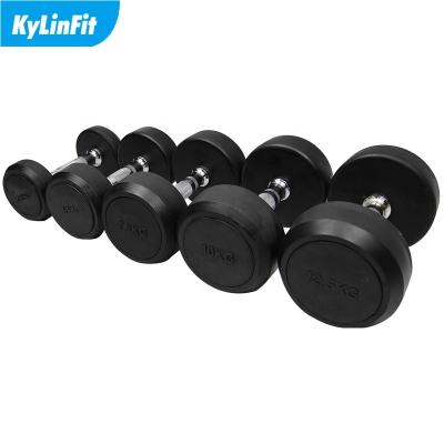 China Universal Wholesale Gym Equipment Cast Rubber Round Head Dumbbell for sale