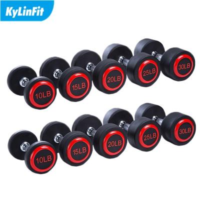 China Fitness Equipment Wholesale Weightlifting Luxury Round Rubber Coated Urethane Dumbbell for sale