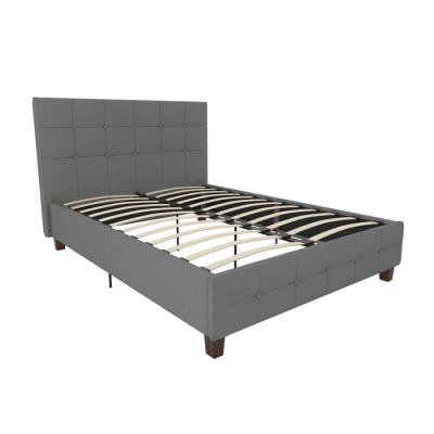 China Convertible Light Gray Velvet Double Ottoman Bed with Studded Headboard for sale