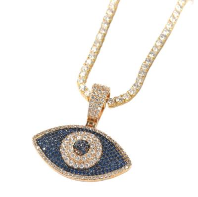 China FASHIONABLE mixed color eye pendant necklace European and American personality hip-hop zircon trend copper inlaid pendant accessories for sale