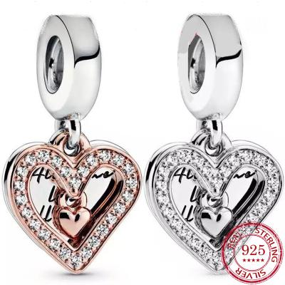 China CLASSIC Glitter Freehand Heart Dangle Charm 100% Real 925 Sterling Silver Freehand Heart Charms Fit Pandoraer Bracelet Diy Jewelry for sale