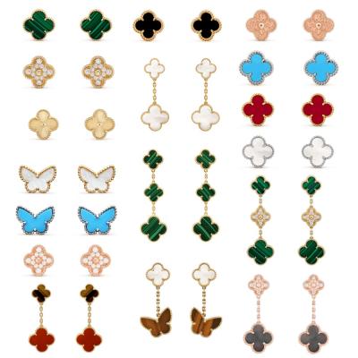 China 1:1 S925 High Quality CLASSIC 1:1 S925 Silver VCA Dangling Women's Jewelry Classic Dangling Lucky Clover Earrings Exquisite Agate Earrings for sale