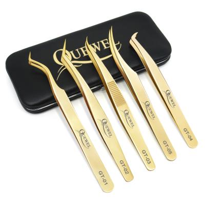 China High Quality Case of Lash Tweezers Set Best Selling Volume Eyelash Gold Plated Wholesale Tweezers for sale