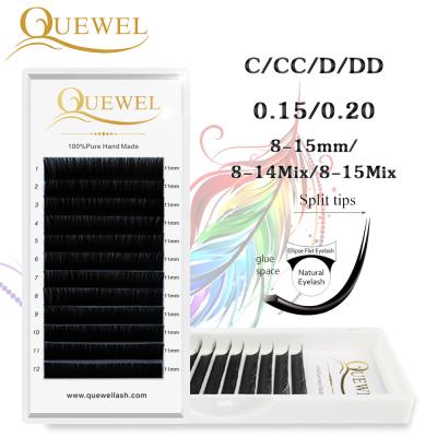 China QUEWEL Natural Wholesale Flat Long Eyelash Extensions Individual Silk Flat Lashes 100% Handmade Flat Lashes for sale