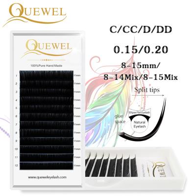 China Quewel Super Flexible Korean Silk Flat Lash Extension Matte Eyelash Extension With Box Custom Ellipse Flat Eyelash Extension For Salon for sale