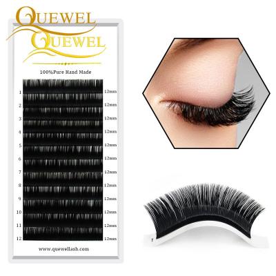 China Wholesale Price 8-15mm Quewel Silk/PBT Soft Custom Box Private Label Synthetic Elliptical Flat Eyelash Extension for sale