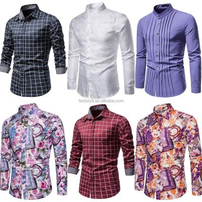 China New fashion men's fashion men's polo shirt plaid T-shirt long sleeve vertical men's long sleeve anti-pilling casual shirt Bangladeshi collar shirt for sale