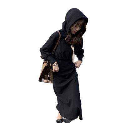 China Wholesale Custom Women's New Fashion Solid Color Back Split Hooded Autumn And Winter Long Sleeve Dresses for sale