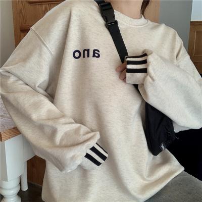 China Anti-wrinkle Women's Winter Suits Simple Solid Color Printed Loose Casual Cotton Logo Sweater Custom Made Wholesale for sale