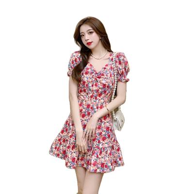 China Fashion Anti-Static Women's Thin Sleeve Bubble Dress Breathable Cool Slim Floral Dress for sale