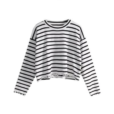 China Custom Wholesale Spring T-shirt New Women's Stripe Anti-Wrinkle Logo Slim Fashion Short Long And Sleeve Autumn for sale