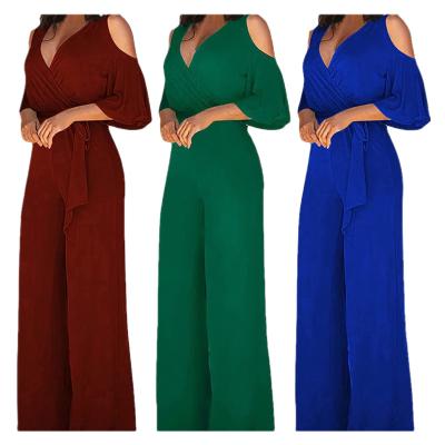 China Wholesale New Design QUICK DRY Plus Size Women Clothing V-Neckline Cut Out Sleeve Design Rompers One Piece Overalls for sale