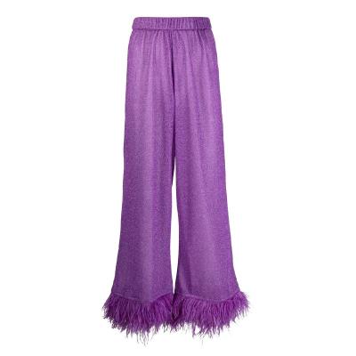 China OEM Breathable Ostrich Edge Metal Thread High Waist Straight Leg Pants Pants Women for sale