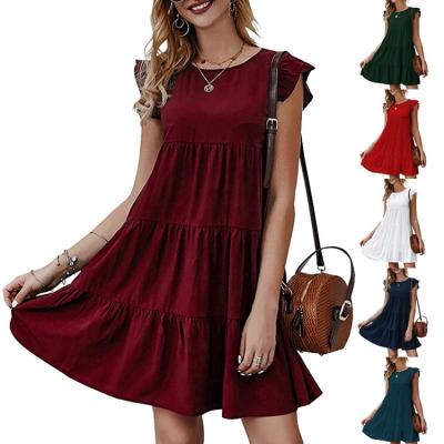 China New Dry Cleaning Women Design Elegant Pleated Sleeveless Casual Dress Solid Color A Line Skirts for sale