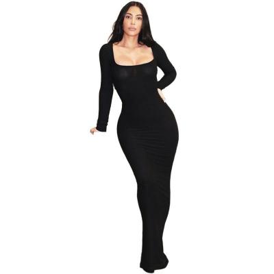 China Super Soft Washable Creams Long Sleeve Lounge Dress Bodycon Ladies Maxi Dress Casual Custom Logo Creams Slip Dress For Women 2022 for sale