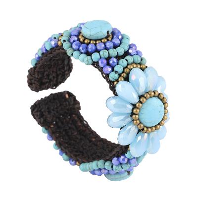 China BOHEMIA Bohemian Crystal Beads Stone Handmade Luxury Vintage Turquoise Open Cuff Bangles Bracelet For Woman Beach Jewelry for sale