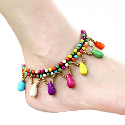 China Retro Handmade Drop Beaded Ankle Chain Turquoise New Sexy Bohemian Women's Ankle Chain Beaded Dangling Anklet for sale