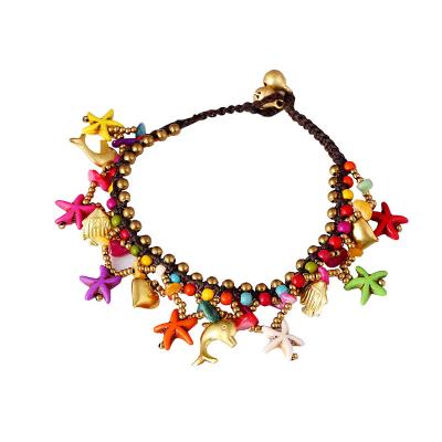 China Bohemian Natural Stone Starfish Fashion Handwoven Beach Anklet Chain Copper Bead Copper Female Bell Foot Bling Foot Jewelry for sale