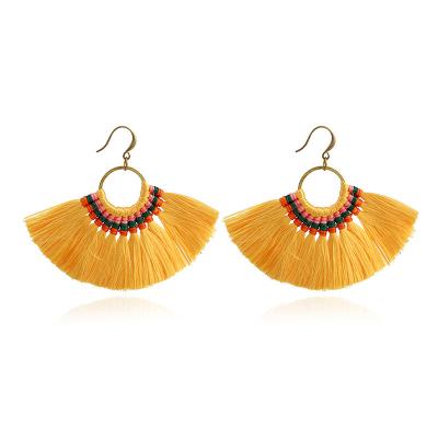 China Hot Selling BOHEMIA Gold Vintage Tassel Helix Shaped Earrings Handmade High Quality Silk Thread Bohemian Earrings for sale