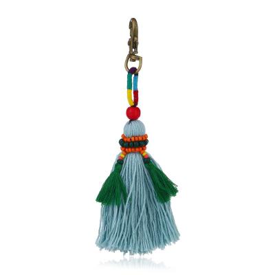 China 2021 New Woolen Turquoise Bohemian Handmade Chain Pendant Wool Tassel Bag Key Chain Lady for sale