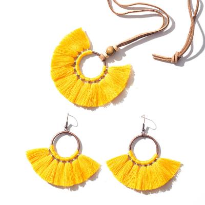 China Bohemian colorful ladies fan circle long earrings Bohemian simple geometric hot sale summer beach wedding wedding jewelry set for sale