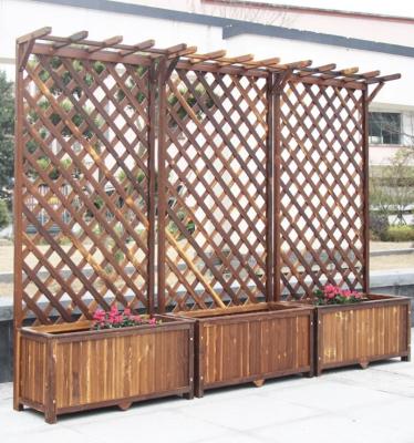 China Contemporary Preservative wooden flower box Outdoor garden pot Garden decoration wooden mesh pot grid climbing vine stand for sale