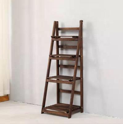 China Simple Wooden Multi Tier Living Room Balcony Flower Charcoal Color Charcoal Color Folding Rack Shelving for sale