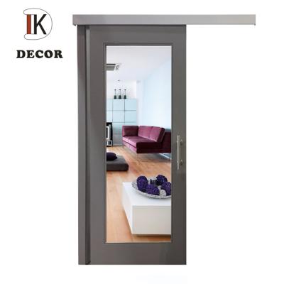 China Hilton Hotel Modern Fancy Design Interior Sliding Barn Door With Clear Mirror Inlay for sale