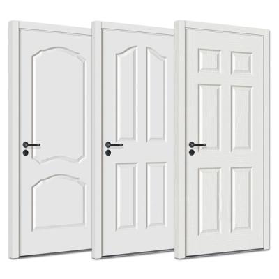 China Modern cheap price prehung wood internal door 6 panel white primer HDF molded doors with door frame for sale