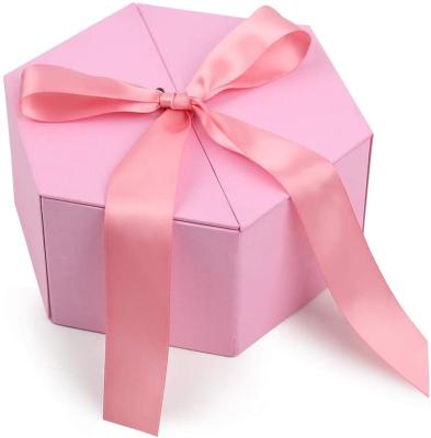 China Pink Rose Gift Box Tall Gift Box With Ribbon For Wedding Christmas Gifts for sale