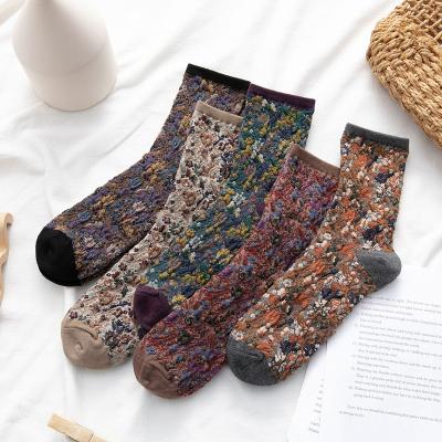 China New Style Non-slip Retro Print Winter Women's Three-dimensional Abstract Socks for sale