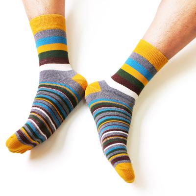 China Custom Mens Fashion Socks Stripe Mens 100% Cotton Socks Antibacterial for sale