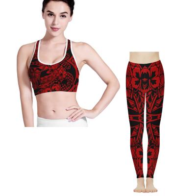 China Women Plus Size Activewear Girls Gym Seamless Breathable Polynesian Tribal Red Floral Style Sports Fitness Sets Yoga Clothes 2Pcs for sale