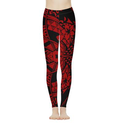 China Style Breathable Polynesian Tribal Floral Print Red High Waist Push Up Sports Legging Gym Women Super Stretchy Yoga Pants Seamless for sale