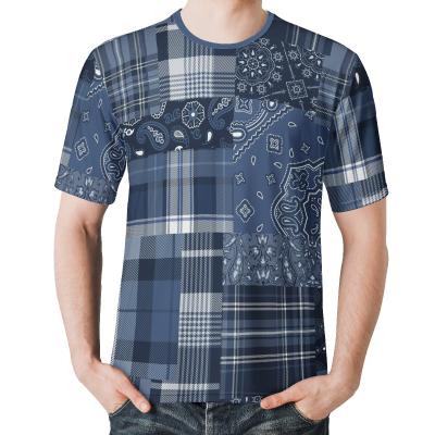 China Custom Anti-Wrinkle Sublimation Blue Quilting T-Shirts Design For Men Big Size Shirts Fits Casual Tops To Print On Demand for sale