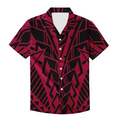 China Custom Polynesia Ethnic Tribal Style Collar Personalized Cuban Shirts Anti-pilling Print For Men's Oversized Shirts for sale