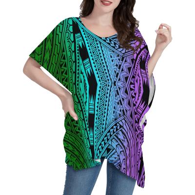 China Custom Polynesian Tribal Casual Outfits Anti Shrink Bodycon Poncho Dresses Print Sweater Bat Wing Sleeve Women for sale