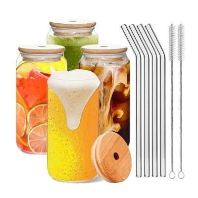 China Amazon 12oz 16oz Beverage Hot Stocked Clear Frosted Sublimation Masks Tumbler Glass Beer Can Glass Mug With Lid And Bamboo Straw for sale