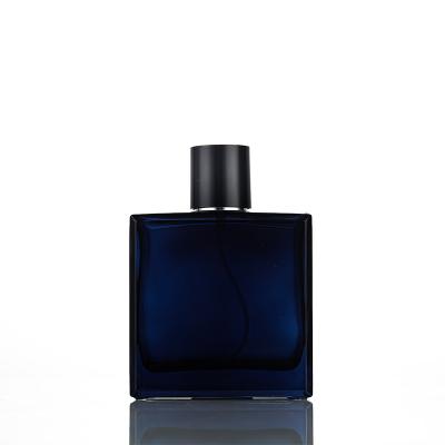 China 50ml cosmetic 100ml rectangular dark bluegradual change french glass perfume bottle for sale