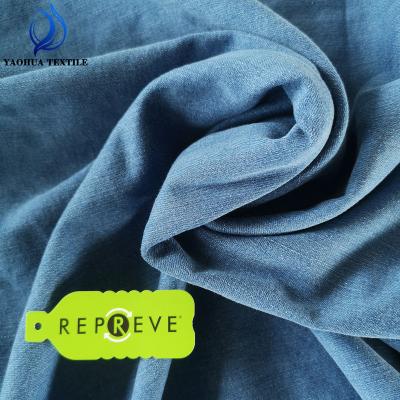 China Antistatic 731 stretch repve denim fabric made from recycled plastic bottles for sale