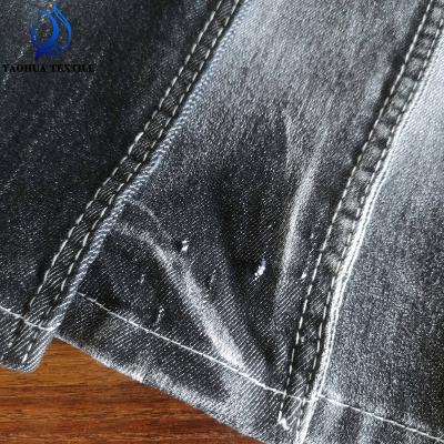 China 2002 anti-static 4/1 twill cotton polyester rayon spandex black lightweight denim fabric for garment factory wholesale for sale