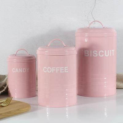 China Kitchen Countertop Galvanized Iron Storage Box Sugar Tea Coffee Canister Sustainable Set for sale