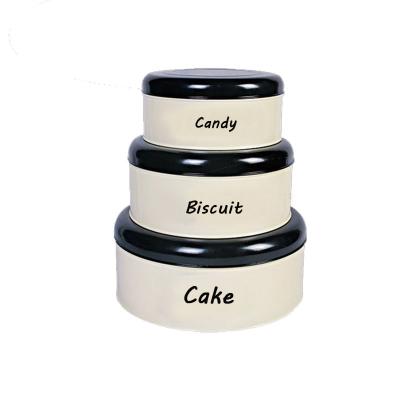 China Kitchen Food Storage Container Set Round Cake Tin Metal Biscuit Storage Container Kitchen Cupcake Cookie Storage Box For Baking for sale