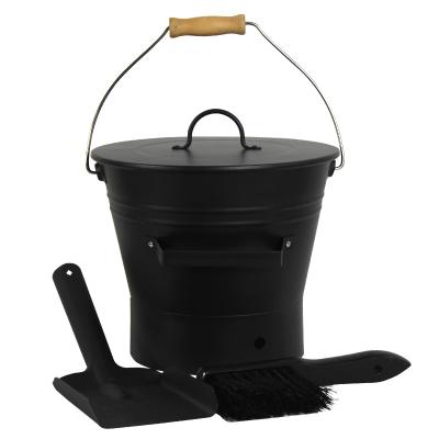 China Black Promotion Ash Bucket Fireplace Accessories Metal Ash Bucket Lid Ash Bucket With Shovel for sale