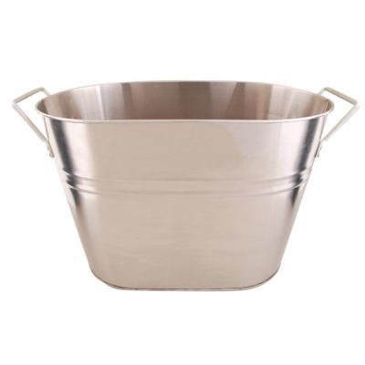 China Large Stainless Steel 430 Ice Bucket Sustainable Cold Cooler Barware 17L Ice Bucket With Handles Oval Metal Beverage Tub for sale