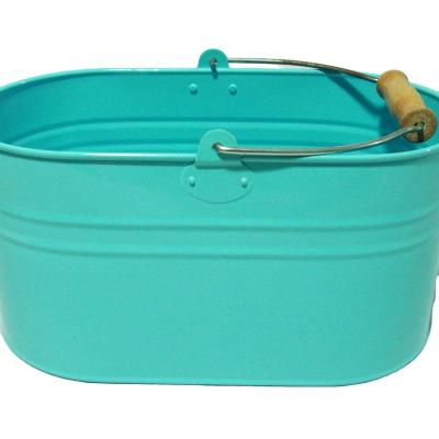 China Sustainable Galvanized Iron With Handle Ice Bucket Wooden Metal Tin Wine Bucket for sale